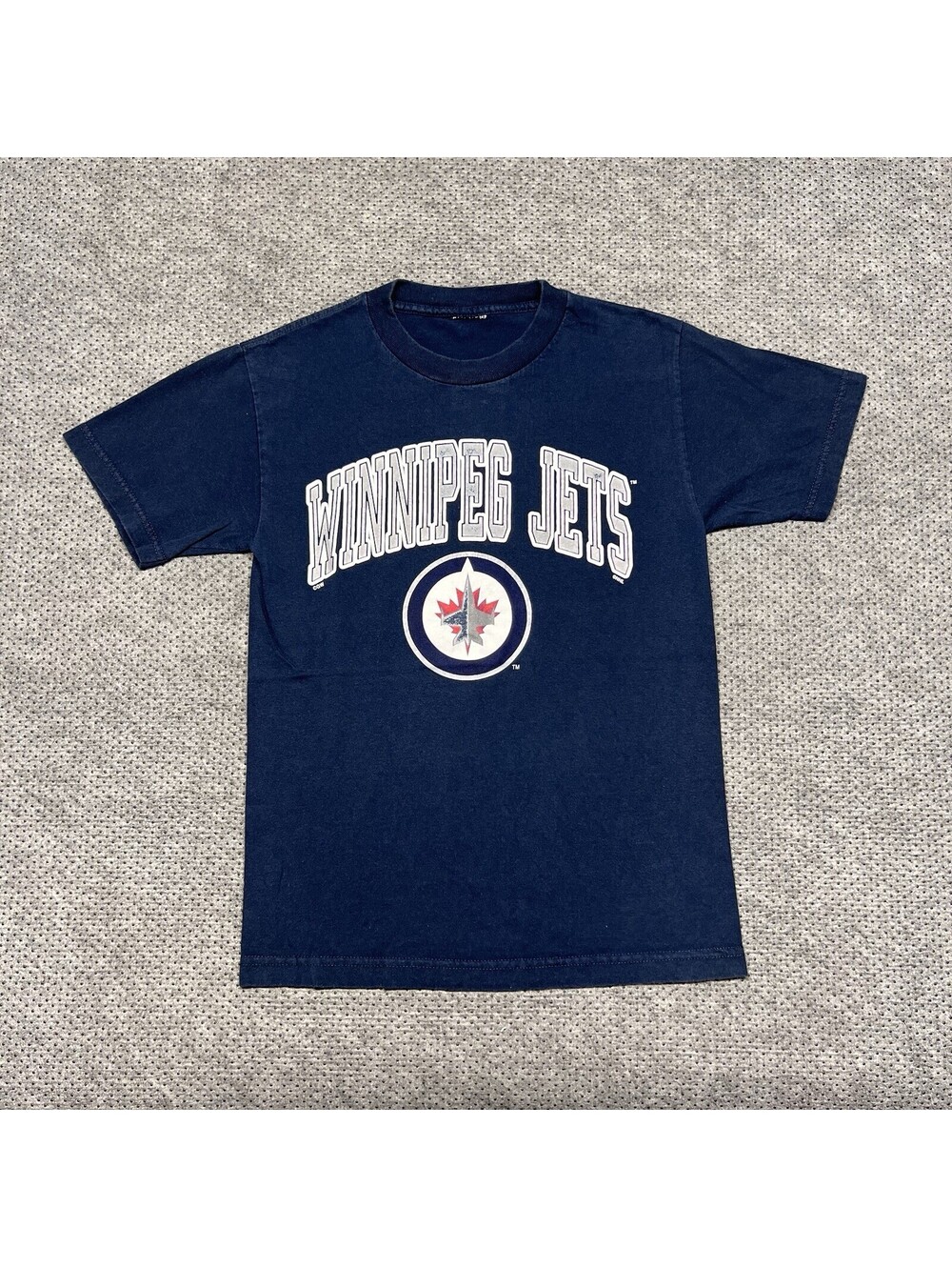 Vintage 90s Winnipeg Jets T-Shirt Small National Hockey League RARE MENS NAVY